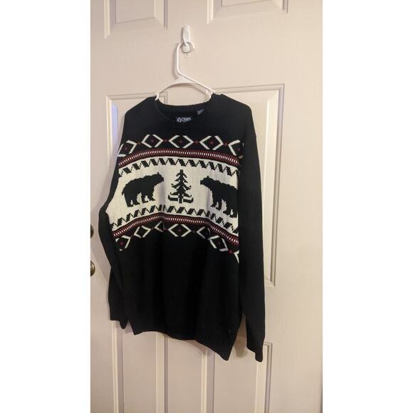 Chaps Holiday Bear Tree Knit Sweater Large, Black, White & Red - Picture 1 of 9